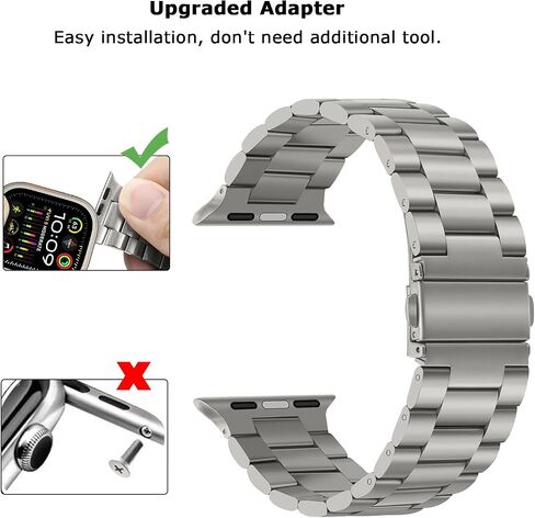 Tasikar Band Compatible with Apple Watch Band 49mm 45mm 44mm 42mm Premium Stainless Steel Metal Replacement Strap Compatible with Apple Watch Ultra 2 Ultra Series 9 8 7 6 5 4 3 2 1 SE, Titanium in Kuwait