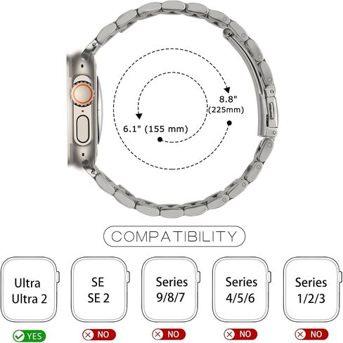 Tasikar Band Compatible with Apple Watch Band 49mm 45mm 44mm 42mm Premium Stainless Steel Metal Replacement Strap Compatible with Apple Watch Ultra 2 Ultra Series 9 8 7 6 5 4 3 2 1 SE, Titanium in Kuwait