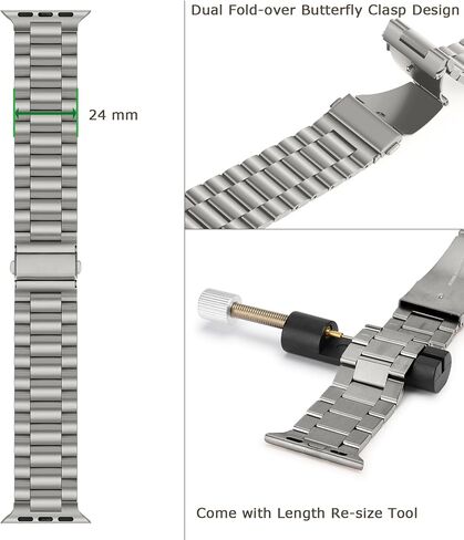 Tasikar Band Compatible with Apple Watch Band 49mm 45mm 44mm 42mm Premium Stainless Steel Metal Replacement Strap Compatible with Apple Watch Ultra 2 Ultra Series 9 8 7 6 5 4 3 2 1 SE, Titanium in Kuwait