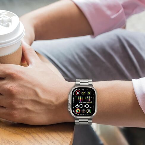 Tasikar Band Compatible with Apple Watch Band 49mm 45mm 44mm 42mm Premium Stainless Steel Metal Replacement Strap Compatible with Apple Watch Ultra 2 Ultra Series 9 8 7 6 5 4 3 2 1 SE, Titanium in Kuwait