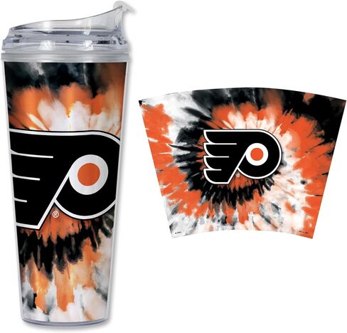 Rico Industries NHL Hockey Vegas Golden Knights Team Color Tie Dye 24oz Metallic Acrylic Tumbler with Hinged Lid, Officially Licensed Double Wall Tumbler with Straw in Saudi Arabia