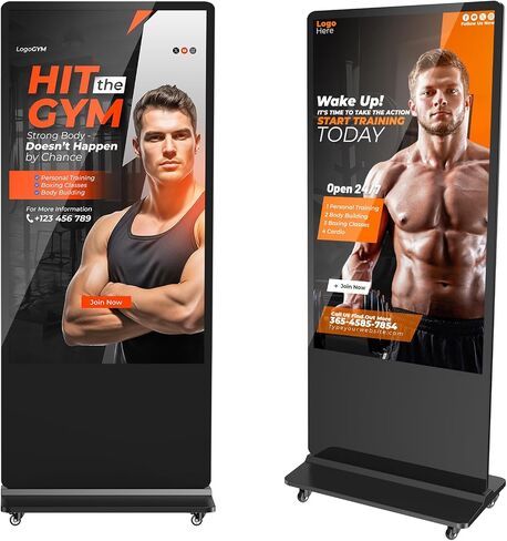 Digital Signage Display, LCD Screen Digital Kiosks & Interactive Displays 4K Totem Floor Standing Auto AD Player with USB/HDMI/WiFi Android OS(65'' Black Non-Touch) in Saudi Arabia