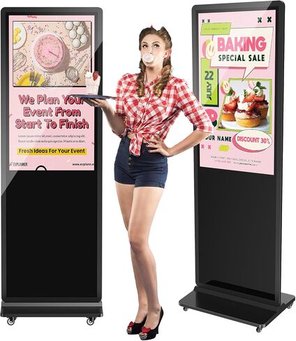 Digital Signage Display, LCD Screen Digital Kiosks & Interactive Displays 4K Totem Floor Standing Auto AD Player with USB/HDMI/WiFi Android OS(65'' Black Non-Touch) in Saudi Arabia