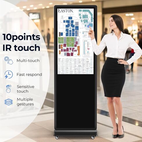Digital Signage Display, LCD Screen Digital Kiosks & Interactive Displays 4K Totem Floor Standing Auto AD Player with USB/HDMI/WiFi Android OS(65'' Black Non-Touch) in Saudi Arabia
