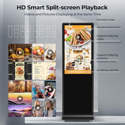 Digital Signage Display, LCD Screen Digital Kiosks & Interactive Displays 4K Totem Floor Standing Auto AD Player with USB/HDMI/WiFi Android OS(65'' Black Non-Touch) in Saudi Arabia