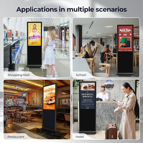 Digital Signage Display, LCD Screen Digital Kiosks & Interactive Displays 4K Totem Floor Standing Auto AD Player with USB/HDMI/WiFi Android OS(65'' Black Non-Touch) in Saudi Arabia