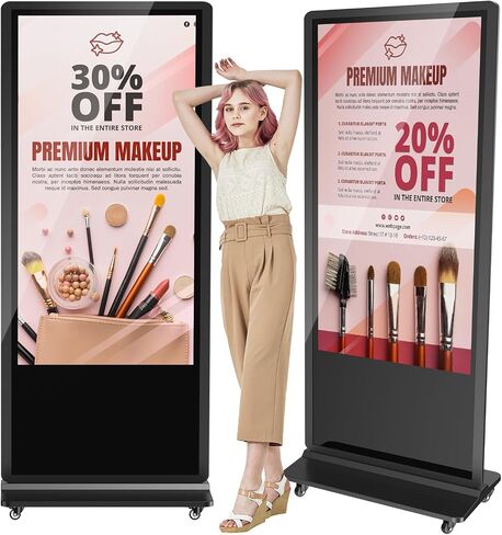 Digital Signage Display, LCD Screen Digital Kiosks & Interactive Displays 4K Totem Floor Standing Auto AD Player with USB/HDMI/WiFi Android OS(65'' Black Non-Touch) in Saudi Arabia