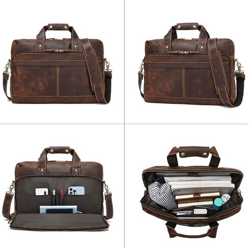 شنطة كتف من الجلد المحبب بالكامل للرجال من هيسباري مقاس 17 انش، شنطة ماسنجر كروس وشنطة لابتوب للمكتب والعمل والسفر والاعمال in Kuwait