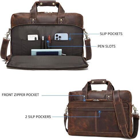 شنطة كتف من الجلد المحبب بالكامل للرجال من هيسباري مقاس 17 انش، شنطة ماسنجر كروس وشنطة لابتوب للمكتب والعمل والسفر والاعمال in Kuwait