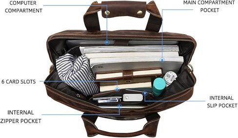 شنطة كتف من الجلد المحبب بالكامل للرجال من هيسباري مقاس 17 انش، شنطة ماسنجر كروس وشنطة لابتوب للمكتب والعمل والسفر والاعمال in Kuwait