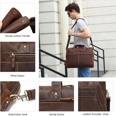 شنطة كتف من الجلد المحبب بالكامل للرجال من هيسباري مقاس 17 انش، شنطة ماسنجر كروس وشنطة لابتوب للمكتب والعمل والسفر والاعمال in Kuwait