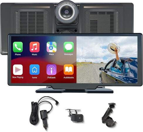 Wireless Apple Carplay & Android Auto 10.26 "شاشة تعمل باللمس مع 2K Dash Cam ، الكاميرا الاحتياطية 1080 بكسل ، التنقل في GPS ، التحكم الصوتي ، Bluetooth ، Link Link ، Aux & FM Support ، 64g in Saudi Arabia