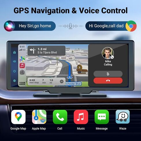Wireless Apple Carplay & Android Auto 10.26 "شاشة تعمل باللمس مع 2K Dash Cam ، الكاميرا الاحتياطية 1080 بكسل ، التنقل في GPS ، التحكم الصوتي ، Bluetooth ، Link Link ، Aux & FM Support ، 64g in Saudi Arabia