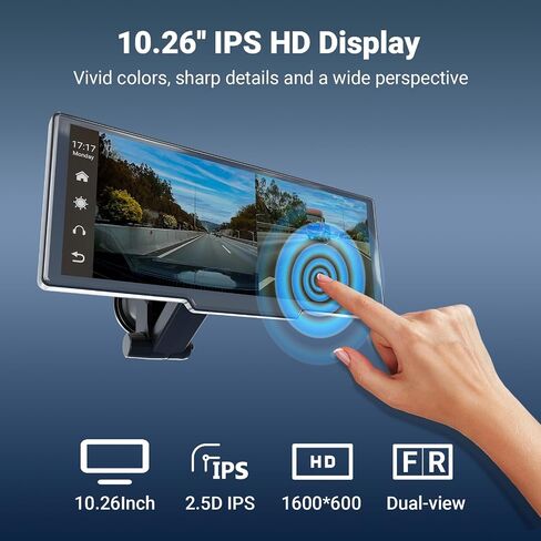 Wireless Apple Carplay & Android Auto 10.26 "شاشة تعمل باللمس مع 2K Dash Cam ، الكاميرا الاحتياطية 1080 بكسل ، التنقل في GPS ، التحكم الصوتي ، Bluetooth ، Link Link ، Aux & FM Support ، 64g in Saudi Arabia
