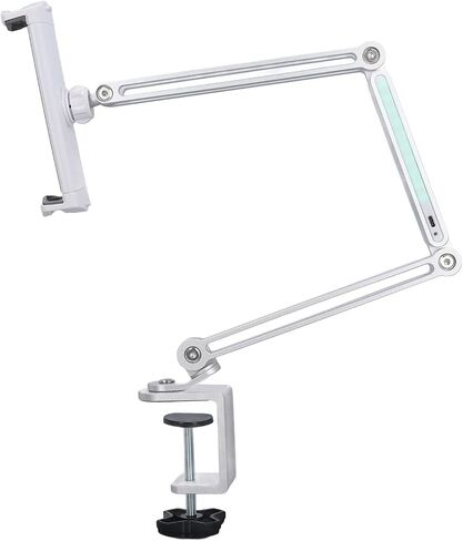 FOSA Metal Bed Phone Holder with Clamp, 360 Degree Rotation Tablet Holder, Foldable Desk Long Arm Phone Mount with Adjustable Light for Phone Tablet (Silver) in Saudi Arabia