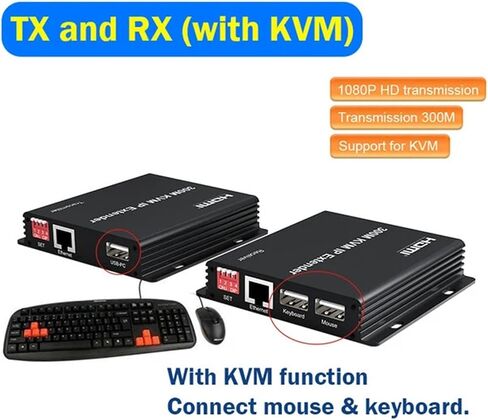 300M HDMI Extender Over IP Rj45 Cat6 Ethernet Cable 1080P HDMI KVM Extender Muitlpoint Connect via Network Switch for PC DVR TV(300M IP Extender,with US Plug) in Saudi Arabia