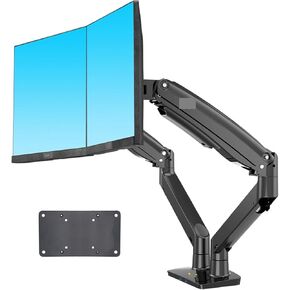 F195A 3-12kg Aluminum 22-32" Dual Computer Screen Stand Gas Spring Arm Full Motion Double PC Monitor Holder Support(with Small Adaptor)
