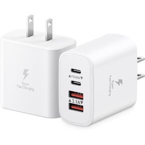 USB C Charger Block, 2-Pack 40W 4-Port Type C Fast Charging Block for iPhone 16 15 14 13 12 Pro Max Plus, iPad,Samsung, Dual PD Power Adapter + QC 3.0 Multi Wall Plug ﻿Charger Box USBC Cube