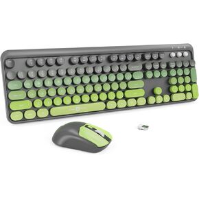 Wireless Keyboard and Mouse Combo - Cute Colorful Keyboard and Mouse, Full-Size Retro Typewriter Keyboard with 2.4GHz Plug & Play, for Windows 11/10/7, Laptop, PC