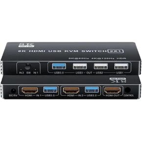 HDMI 2.1 KVM Switch 4K 120Hz HDMI USB KVM Switch Dual Port USB HDMI 2.1 Switcher 2X1 4K 60Hz 8K 60Hz(4K 60Hz No Hotkey)
