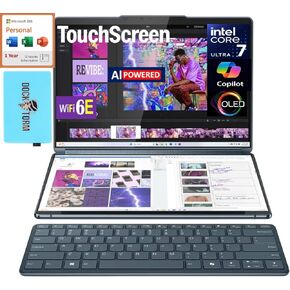 Lenovo Yoga Book 9i 2-in-1 AI PC 2-in-1 LAPTOP 13.3 "شاشة تعمل باللمس OLED 2.8K (Intel Core Ultra 7 155U ، 16GB LPDDR5X ، WIN 11 PRO) W/MS 365 Personal ، DKZ USB Porter Expander