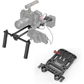 طقم تركيب الكتف الصغيرة الكاميرا SmallRig Universal لـ DSLR ، بدون مرآة ، ولوحة كتف صغيرة للكاميرا + لوحة بطارية V لوحة بطارية مع حبل V-Lock مع مشبك قضيب 15 مم مزدوج