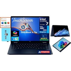 HP OmniBook X Flip 2-in-1 AI PC 2-in-1 Laptop 14.0" Touchscreen IPS WUXGA Display (Intel Ultra 7-256V, 16GB LPDDR5X, 4TB PCIe SSD, Win 11 Pro) w/MS 365 Personal, DKZ USB Port Expander