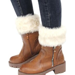 Fur Leg Warmers Women,Fuzzy Furry Fluffy White Leg Warmers,Christmas Faux Fur Boot Cuffs Toppers for Women in Kuwait