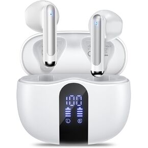Wireless Earbuds, Bluetooth 5.4 Ear Buds with Power Display Charging Case, Stereo Deep Bass Headphones with 50H Playtime, IPX7 Waterproof, for Laptop, Android/iOS, Pad, White