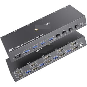 DisplayPort KVM Switch 4 USB 3.0 Ports 4K@144Hz 8K@30Hz for 2 Monitors 4 Computers Sharing Keyboard Mouse Printer U-Disk DP KVM