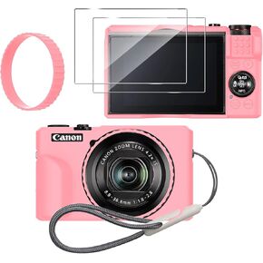 Silicone Case for Canon PowerShot g7x Mark iii with Removable Lens Cover and 2PCS Screen Protector and a Lanyard g7x Mark iii case- Black