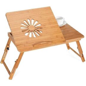 Foldable Laptop Desk, Laptop Stand Adjustable Portable Breakfast Serving Bed Tray with Tilting Top Drawer and Cup Holder