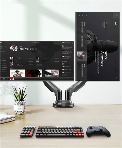 F160 Gas Spring 360 Degree Desktop 17"-27" Dual Monitor Holder Arm Full Motion Monitor Mount Bracket Load 2-9kg Each in Saudi Arabia