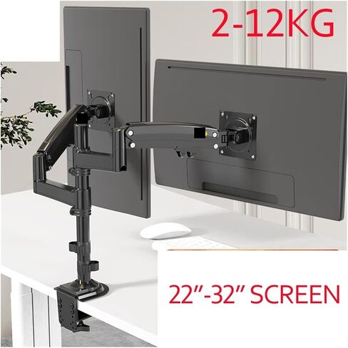 H180 22"-32" Double Monitor Desk Holder Arm Gas Spring Full Motion LCD TV Mount 2-12kg Dual Arm Clamp Bracket(H180) in Saudi Arabia