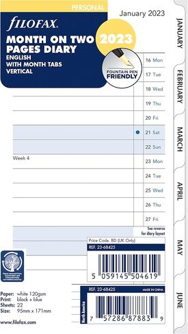 Filofax Calendar Diary Refill, Personal/Compact Size, Month-to-View, with Tabs, White Paper, Ruled, English, 2024 (C68425-24) in Saudi Arabia