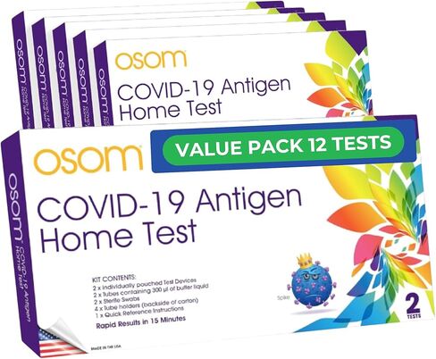 اختبار Osom COVID-19 Antigen Home Test، يتضمن 12 اختبارًا سريعًا، النتائج في 15 دقيقة، صنع في الولايات المتحدة الأمريكية، سهل الاستخدام (12 اختبارًا) in Kuwait