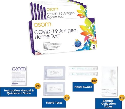 اختبار Osom COVID-19 Antigen Home Test، يتضمن 12 اختبارًا سريعًا، النتائج في 15 دقيقة، صنع في الولايات المتحدة الأمريكية، سهل الاستخدام (12 اختبارًا) in Kuwait