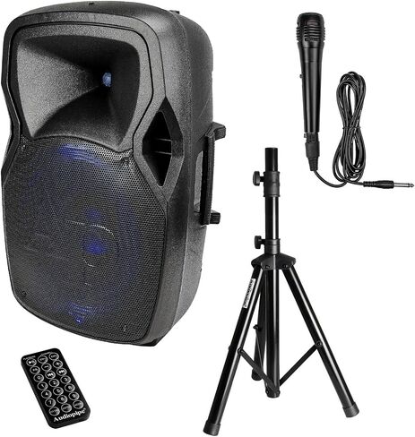 Audiopipe 15" Professional DJ Active Loudspeaker System Set (DJAP-1567A-CMB), PA System Combo Set with Microphone/Remote Control/Bluetooth/USB/LED Light, Indoor in Saudi Arabia