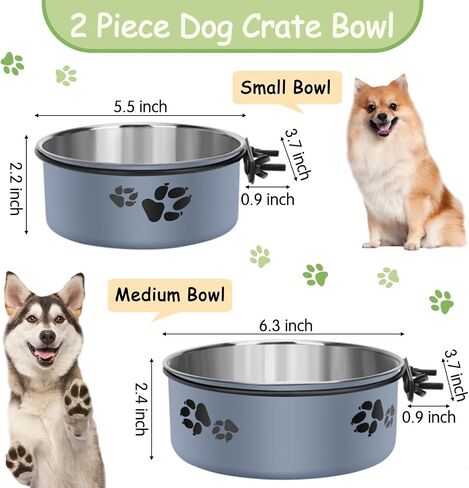 kathson 2 Pcs Dog Kennel Water Bowl, Stainless Steel Crate Water Bowl No Spill, Hanging Metal Pet Food Water Bowl Feeder for Cats Small Medium Dogs (Black) in Kuwait