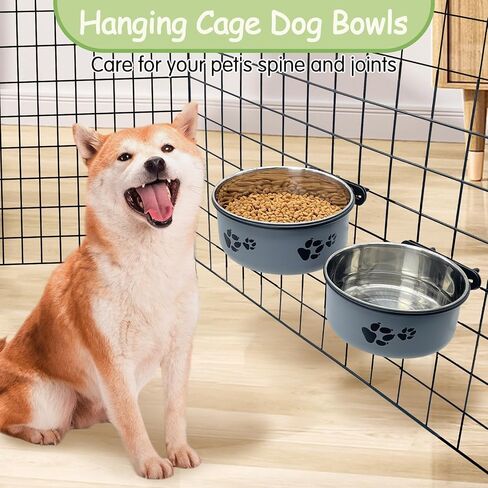 kathson 2 Pcs Dog Kennel Water Bowl, Stainless Steel Crate Water Bowl No Spill, Hanging Metal Pet Food Water Bowl Feeder for Cats Small Medium Dogs (Black) in Kuwait