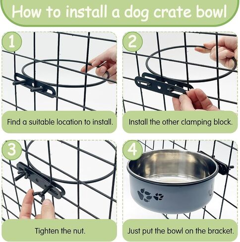 kathson 2 Pcs Dog Kennel Water Bowl, Stainless Steel Crate Water Bowl No Spill, Hanging Metal Pet Food Water Bowl Feeder for Cats Small Medium Dogs (Black) in Kuwait