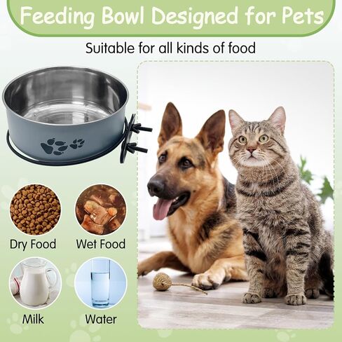 kathson 2 Pcs Dog Kennel Water Bowl, Stainless Steel Crate Water Bowl No Spill, Hanging Metal Pet Food Water Bowl Feeder for Cats Small Medium Dogs (Black) in Kuwait
