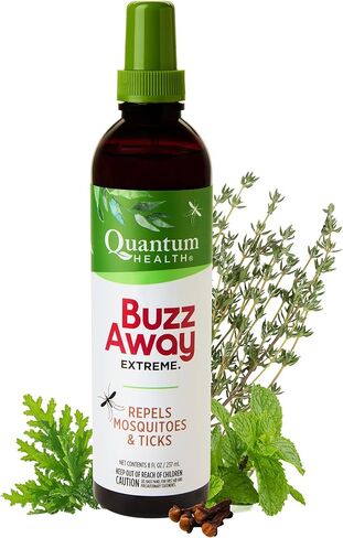 Quantum Health Buzz Away Extreme Insect Repellent DEET Free Cedarwood Lemongrass & Citronella Oil Outdoor Mosquito & Tick Bug Spray Powerful Plants Repel Bugs Off Your Skin, Safe for Kids - 8 Ounce in Kuwait