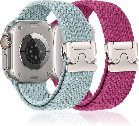 Braided Stretchy Bands for Apple Watch Ultra/2 Bands 49mm 46mm 45mm 44mm 42mm Men Women,Parachute Buckle Elastic Woven Nylon Sport Solo Loop Strap Wristband for iWatch Series 10 9 8 7 6 5 4 3 SE/2 in Kuwait