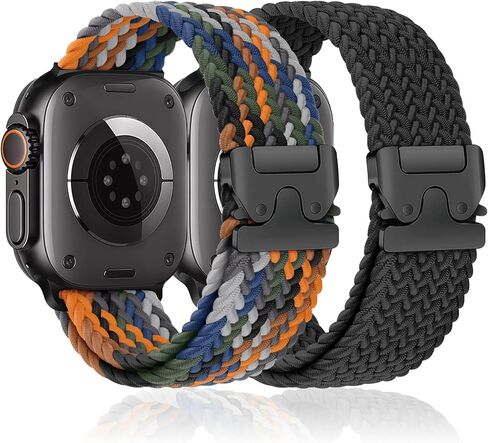 Braided Stretchy Bands for Apple Watch Ultra/2 Bands 49mm 46mm 45mm 44mm 42mm Men Women,Parachute Buckle Elastic Woven Nylon Sport Solo Loop Strap Wristband for iWatch Series 10 9 8 7 6 5 4 3 SE/2 in Kuwait