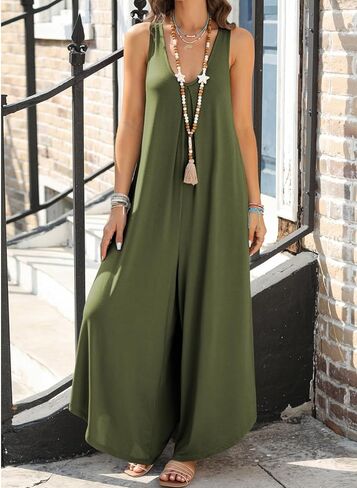 Happy Sailed Summer Jumpsuits for Women Overalls Casual Sleeveless V Neck Ruched Oversized Loose Stretchy One Piece Wide Leg Jumpsuit Romper Outfits Brown Large in Saudi Arabia