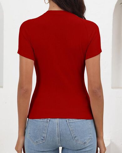 Abardsion Women's Casual Basic Knit Ribbed Tees 2024 Slim Raglan Sleeve Crewneck T Shirts Tops in Saudi Arabia