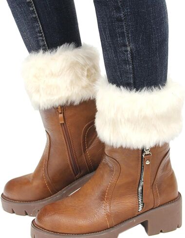 Fur Leg Warmers Women,Fuzzy Furry Fluffy White Leg Warmers,Christmas Faux Fur Boot Cuffs Toppers for Women in Kuwait