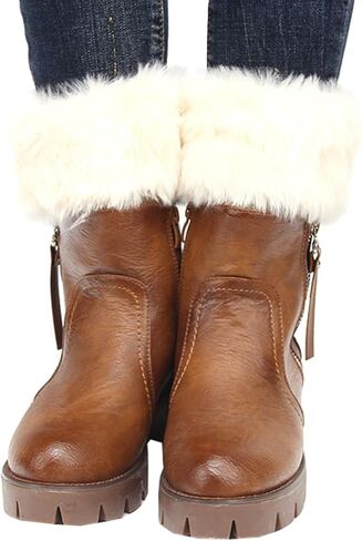 Fur Leg Warmers Women,Fuzzy Furry Fluffy White Leg Warmers,Christmas Faux Fur Boot Cuffs Toppers for Women in Kuwait