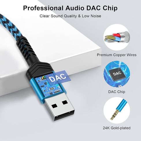 USB to 3.5mm Audio Aux Jack Cable,3FT Braided USB to Aux Converter Male to 3.5mm TRRS Headphone Adapter Stereo Audio Cord for Headphones PC Laptop Windows Computer Speaker PS5 PS4 Desktops Mac OSX in Kuwait